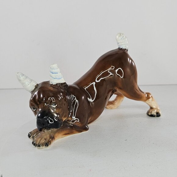 Vintage Lefton Boxer Dog Figurine Injured Crying Bandaged Ceramic Glossy Finish - Picture 2 of 7